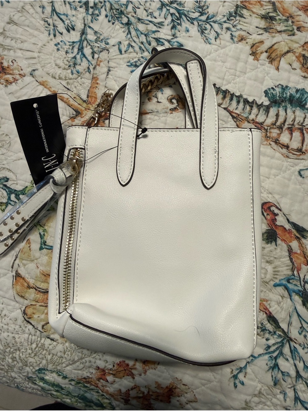 INC small White Women's Leather purse with Zip Accent